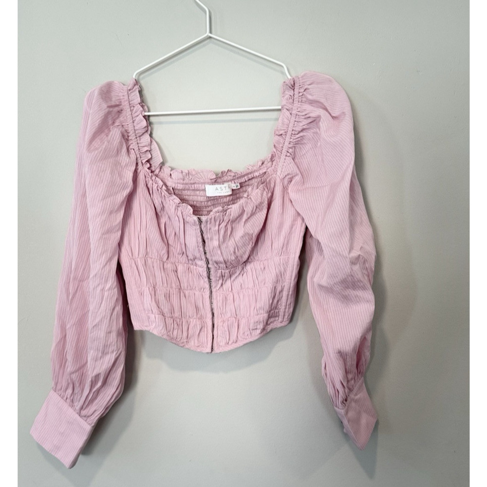 ASTR The Label Amber Puff Sleeve Smocked Corset Blouse Dusty Rose Small 1759 - Picture 3 of 8